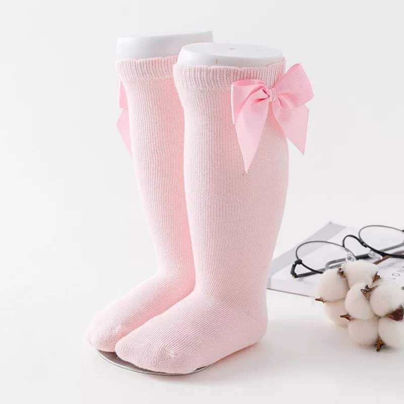 Girls Knee High Bow Socks Light Pink - Gracie Roze