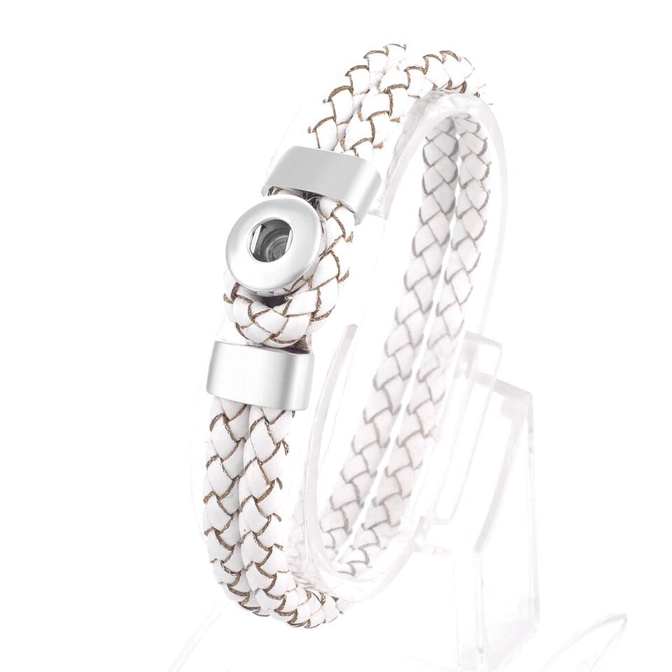 White Leather Mini Snap Bracelet - Gracie Roze