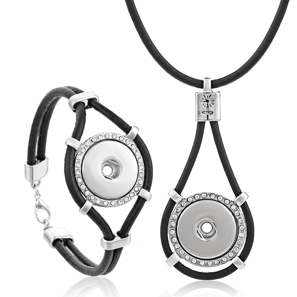 Black Cord Crystal Snap Bracelet And Necklace - Gracie Roze