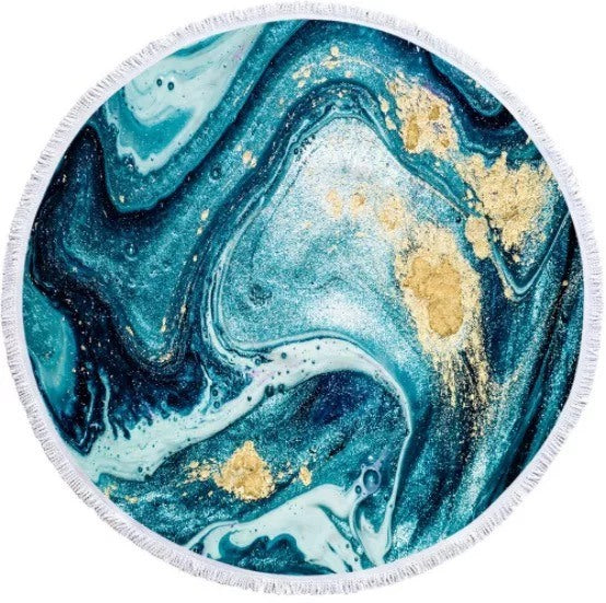 Round Beach Towel - Blue Marble Prints - Gracie Roze