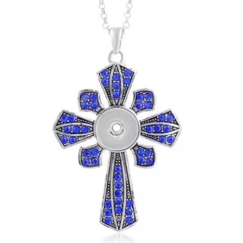 Blue Crystal Cross Snap Necklace - Gracie Roze