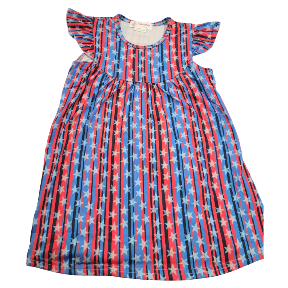 Star Spangled Stripes Girls Dress - Gracie Roze