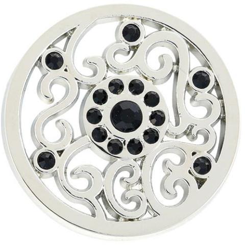 Silver - Black Crystal Swirl Coin - Gracie Roze