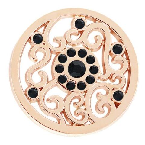 Rose Gold - Black Crystal Abstract Swirl Coin - Gracie Roze