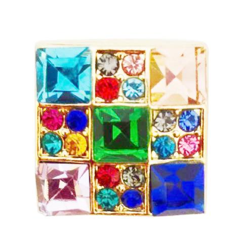 Gold Multi Colored Crystal Square Snap - Gracie Roze