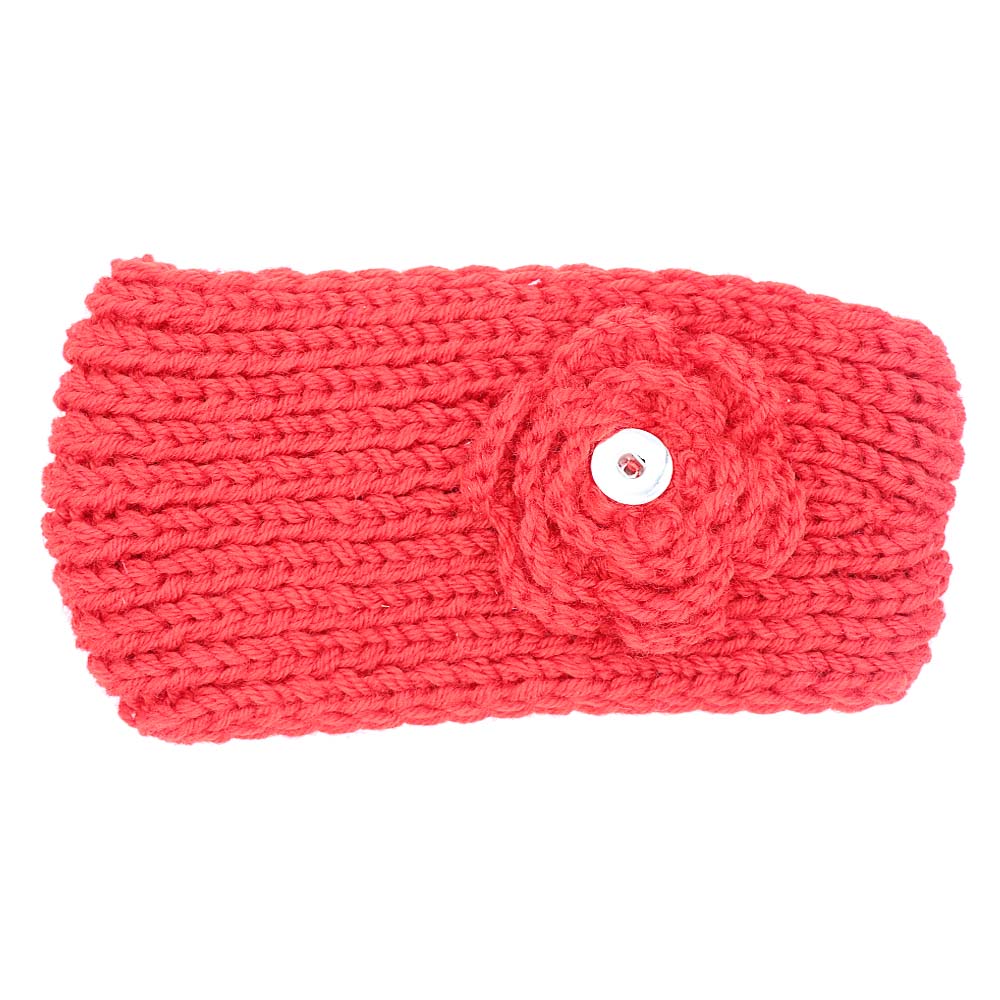 Coral Red Knit Snap Headband - Gracie Roze