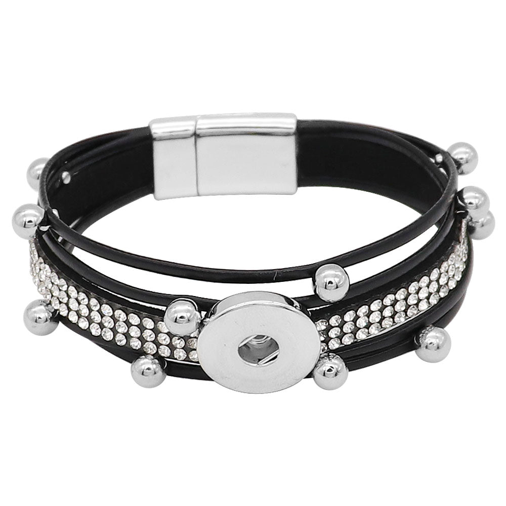 Black Magnet Leather Bling Bracelet - Gracie Roze