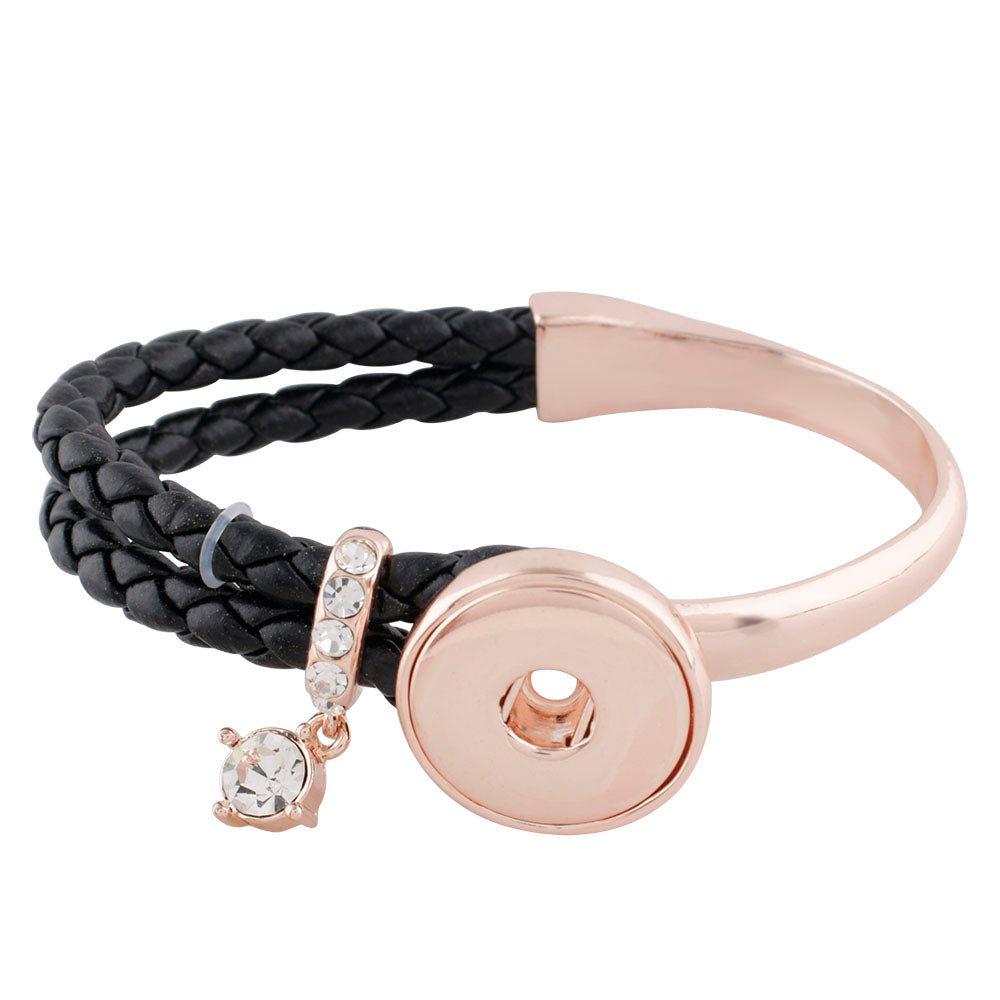 Rose Gold Leather Crystal Bracelet - Gracie Roze