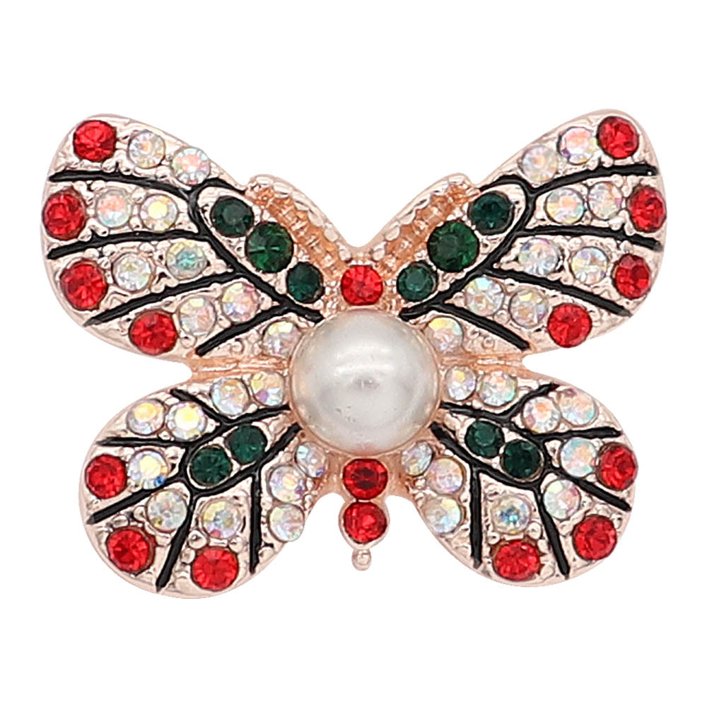 Red and Green Butterfly Rose Gold Snap - Gracie Roze