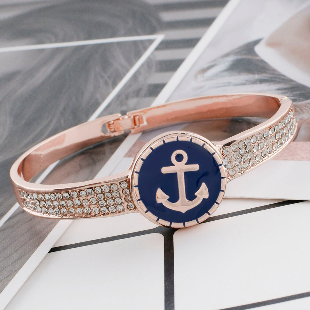 Navy Blue Anchor Rose Gold Snap - Gracie Roze
