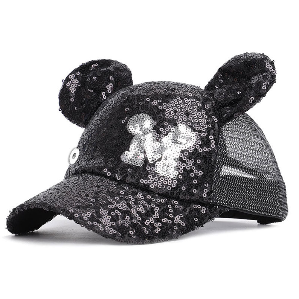 Mouse Ears Black Glitter Snap Hat - Gracie Roze
