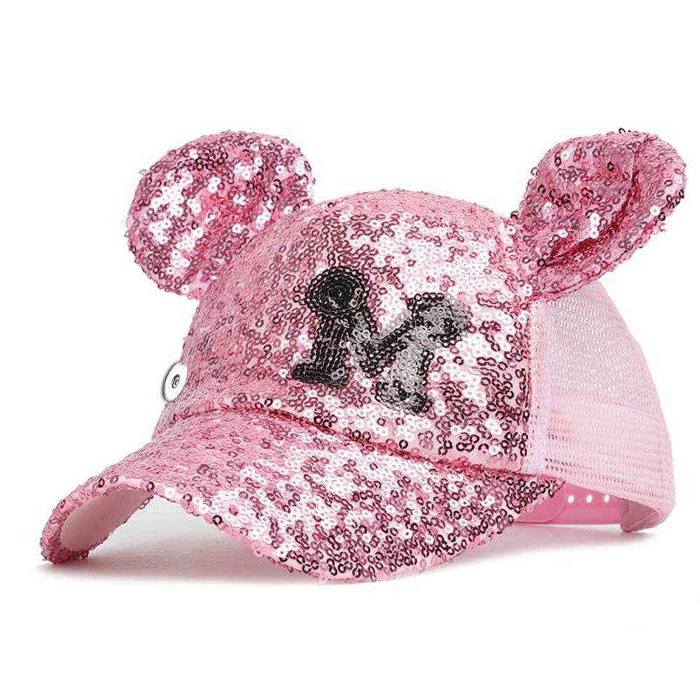 Mouse Ears Pink Glitter Snap Hat - Gracie Roze