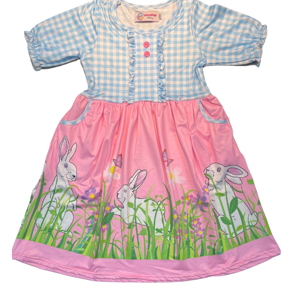 Girls Dress Plaid Easter Spring Bunnies - Gracie Roze