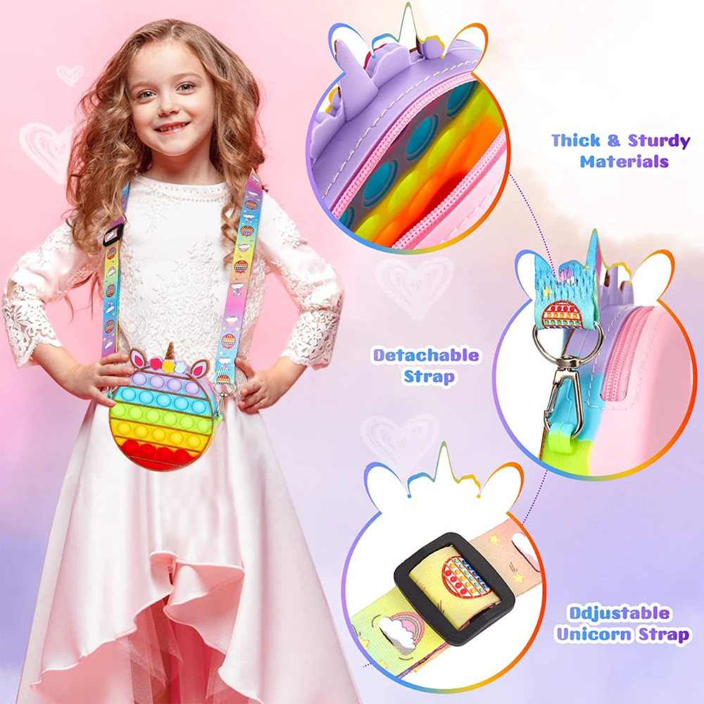 Pop It Fidget Toy Gold Rainbow Unicorn Purse - Gracie Roze