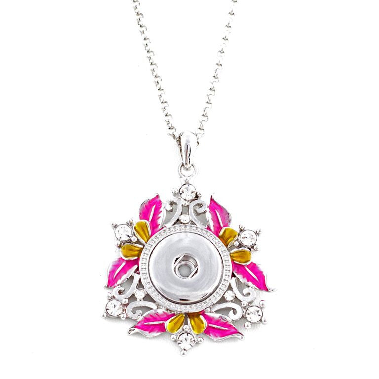 Pink and Yellow Flower Snap Necklace - Gracie Roze