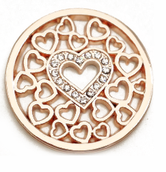 Rose Gold Hearts with Crystal Heart Center Coin - Gracie Roze