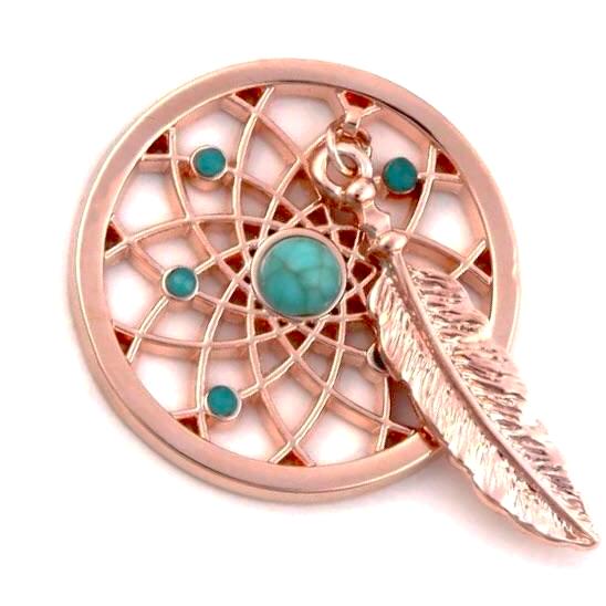 Rose Gold Dream catcher with Green Stones Coin - Gracie Roze