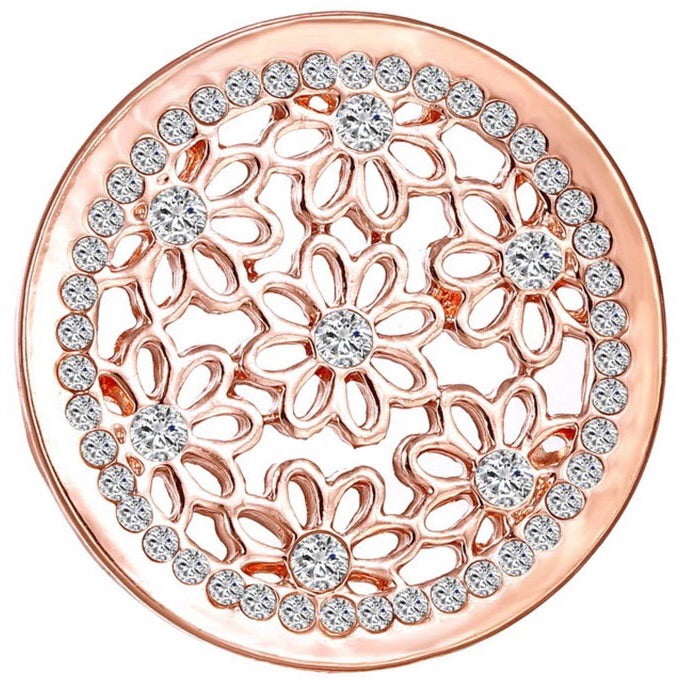 Rose Gold White Crystal Daisy Coin - Gracie Roze