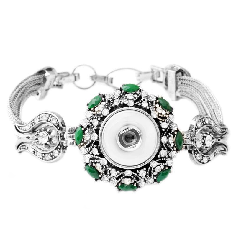 Crystal and Green Stone Snap Bracelet - Gracie Roze