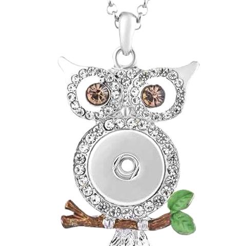 Brown Branch Owl Snap Necklace - Gracie Roze