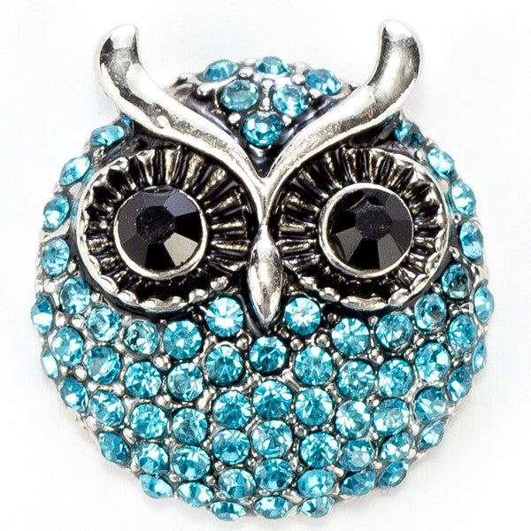 Owl Blue Round Crystal Snap - Gracie Roze